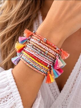 Set of 12 BRAIDED CORD STRING BRACELETS  Stacking/Layering/Sharing Friendship